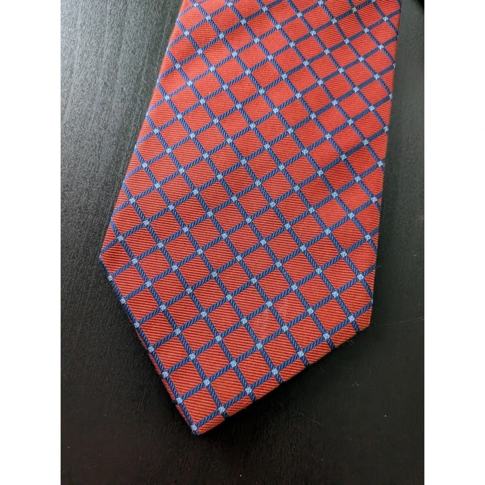 Brooks Brothers 346 Pure Silk Tie Necktie Burnt Red With Blue 